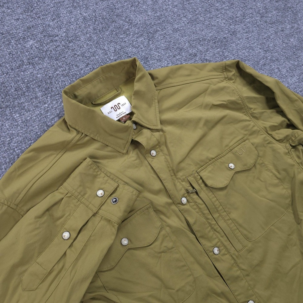 King Ranch Shirt Mens Small Green Norther Tech Western Pearl Snap Stretch Vented